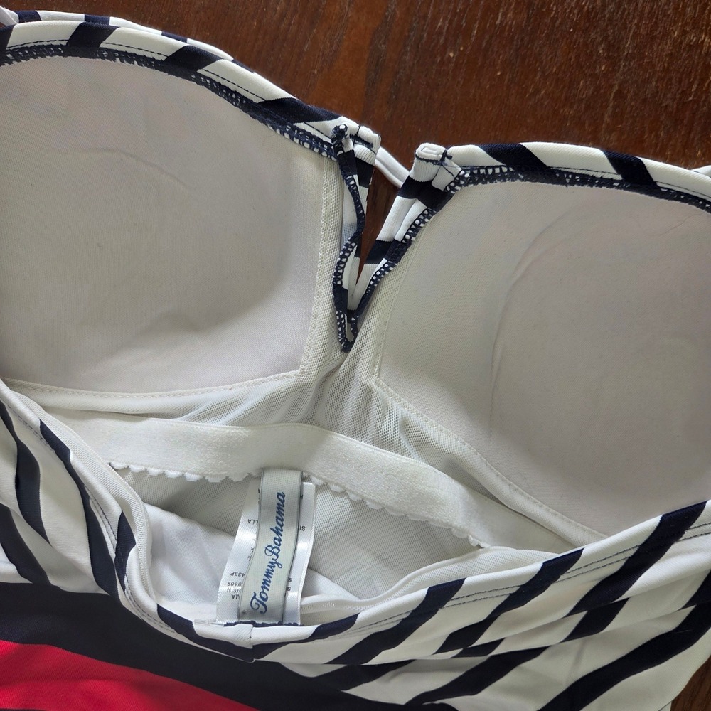 Tommy Bahama Bandeau One Piece Swimsuit Size 8 Ruched Nautical Stripe - Picture 5 of 6